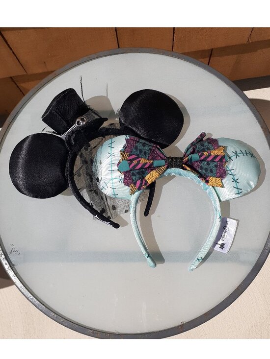 Disney Parks Jack Skellington Tophat veil Sally Bow Bride Groom Mickey Ears EUC main image 6